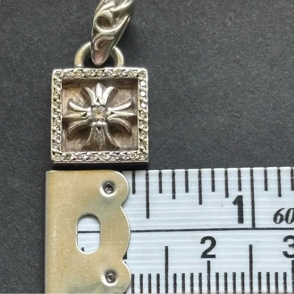 Chrome Hearts .925 Diamond Pendant Pave Signature Square Cross Frame Necklace